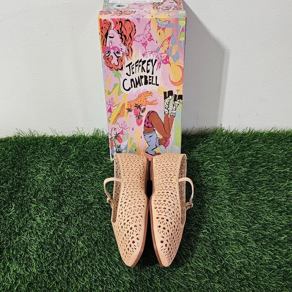 Jeffrey Campbell KHLOE Perforated Square Toe Flat - Beige - Women's Size 8